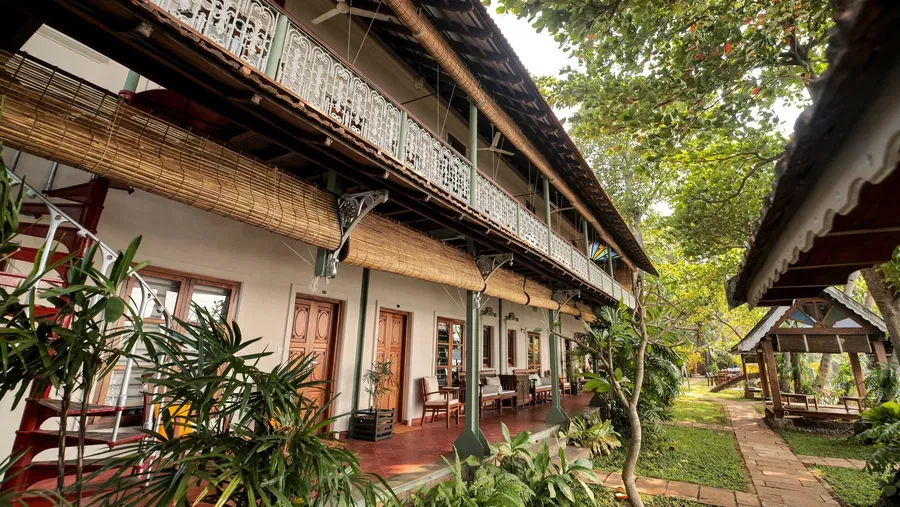Exterior view of accommodations at Samiira on Ashtamudi Lake.