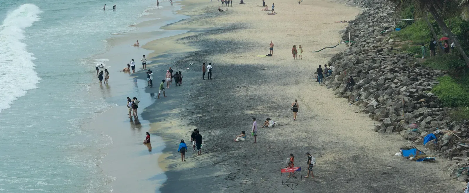 An aerial view of a beach.